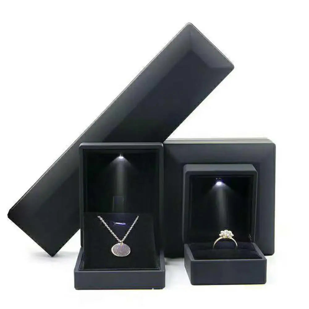 1 Pcs LED Jewelry Ring Box Luxury Velvet Rubber Necklace Pendant Gifts Display With Light For Proposal Engagement Wedding Case - Oria Jewel