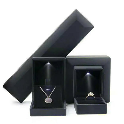 1 Pcs LED Jewelry Ring Box Luxury Velvet Rubber Necklace Pendant Gifts Display With Light For Proposal Engagement Wedding Case - Oria Jewel