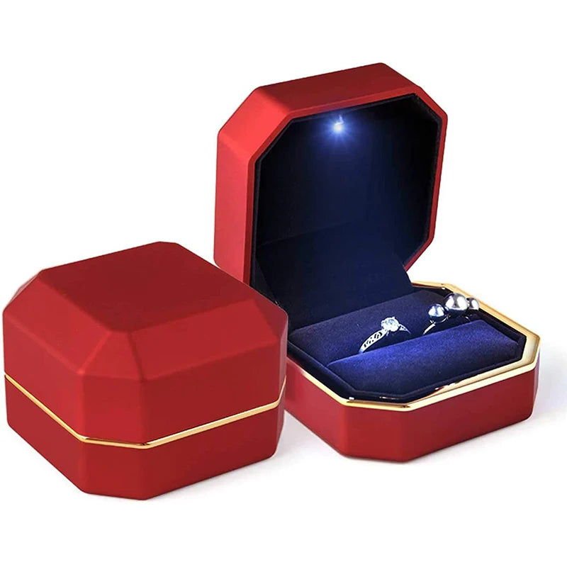 1 Pcs LED Jewelry Ring Box Luxury Velvet Rubber Necklace Pendant Gifts Display With Light For Proposal Engagement Wedding Case - Oria Jewel