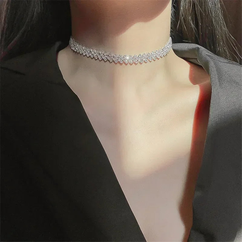 Luxury Rhinestone Choker Necklace – Geometric Crystal Statement - Oria Jewel