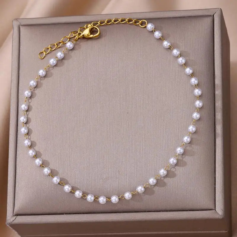 Gold Pearl Anklet - Oria Jewel