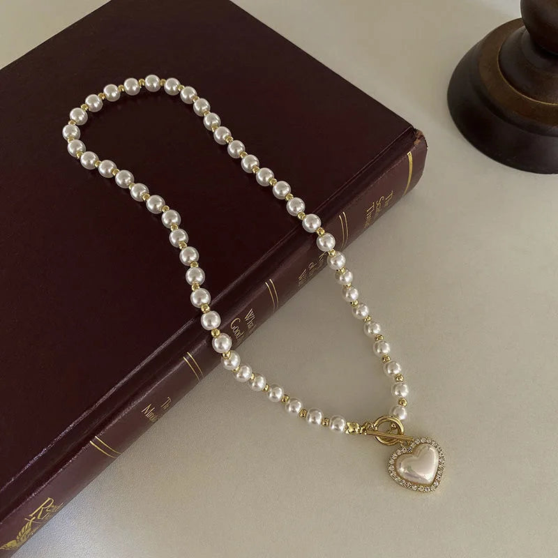 Elegant Pearl Necklace For Women Heart Pendant Necklaces Luxury Imitation Pearls Chain Necklaces Korean Jewelry Girls Gifts - Oria Jewel