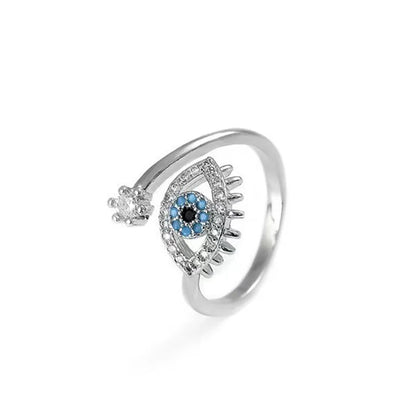 Gold Silver Color Evil Eye Open Rings For Women Crystal Eye Adjustable Finger Ring Female Fashion Party Jewelry Accessories - Oria Jewel