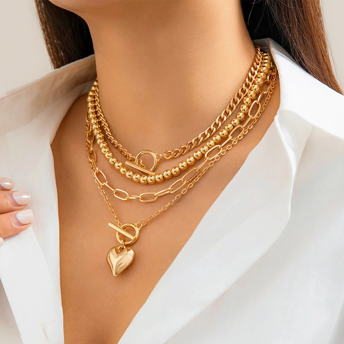 Y2K Heart Punk Necklace Set - Oria Jewel