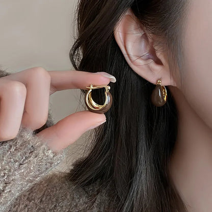 Tiger Eye Hoop Earrings - Oria Jewel