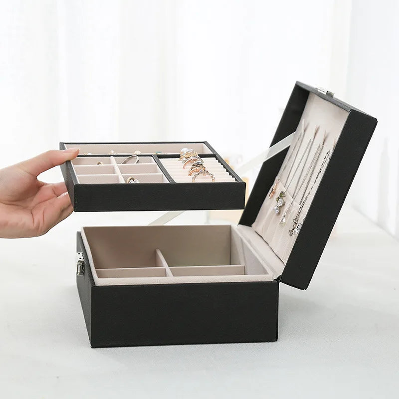 Double-layer Wooden Jewlery Box Ring Box Jewelry Boxes and Packaging with PU Leather Jewelry Storage Organizer and Makeup Case - Oria Jewel
