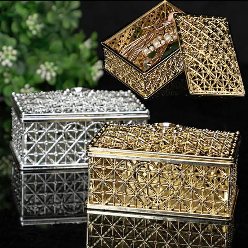 2 PCs Mini Treasure Storage Jewelry Box Silver-color Hollow Flower Pattern Jewelry Case Boxes for Necklace Earring Ring - Oria Jewel