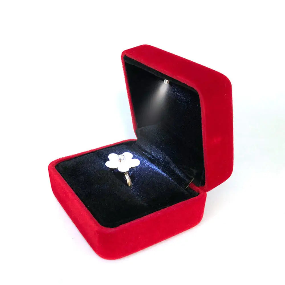 1 Pcs LED Jewelry Ring Box Luxury Velvet Rubber Necklace Pendant Gifts Display With Light For Proposal Engagement Wedding Case - Oria Jewel