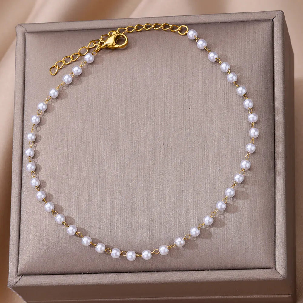 Gold Pearl Anklet - Oria Jewel