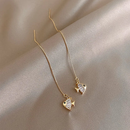 Simple Geometric Square Drop Earring For Women Korean Fashion Gold-color Line Long Tassel Dangle Earrings Party Jewelry Gift - Oria Jewel