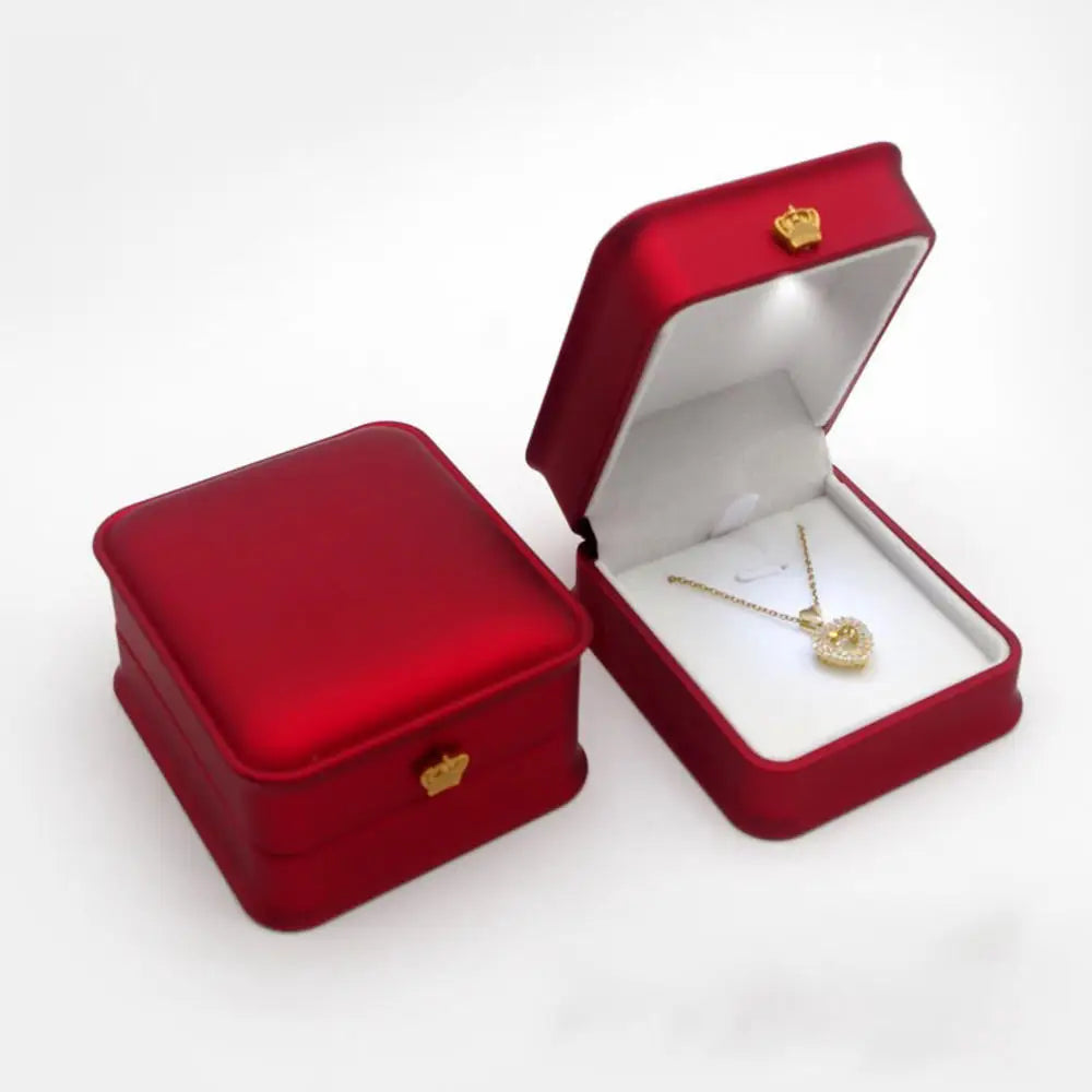 1 Pcs LED Jewelry Ring Box Luxury Velvet Rubber Necklace Pendant Gifts Display With Light For Proposal Engagement Wedding Case - Oria Jewel