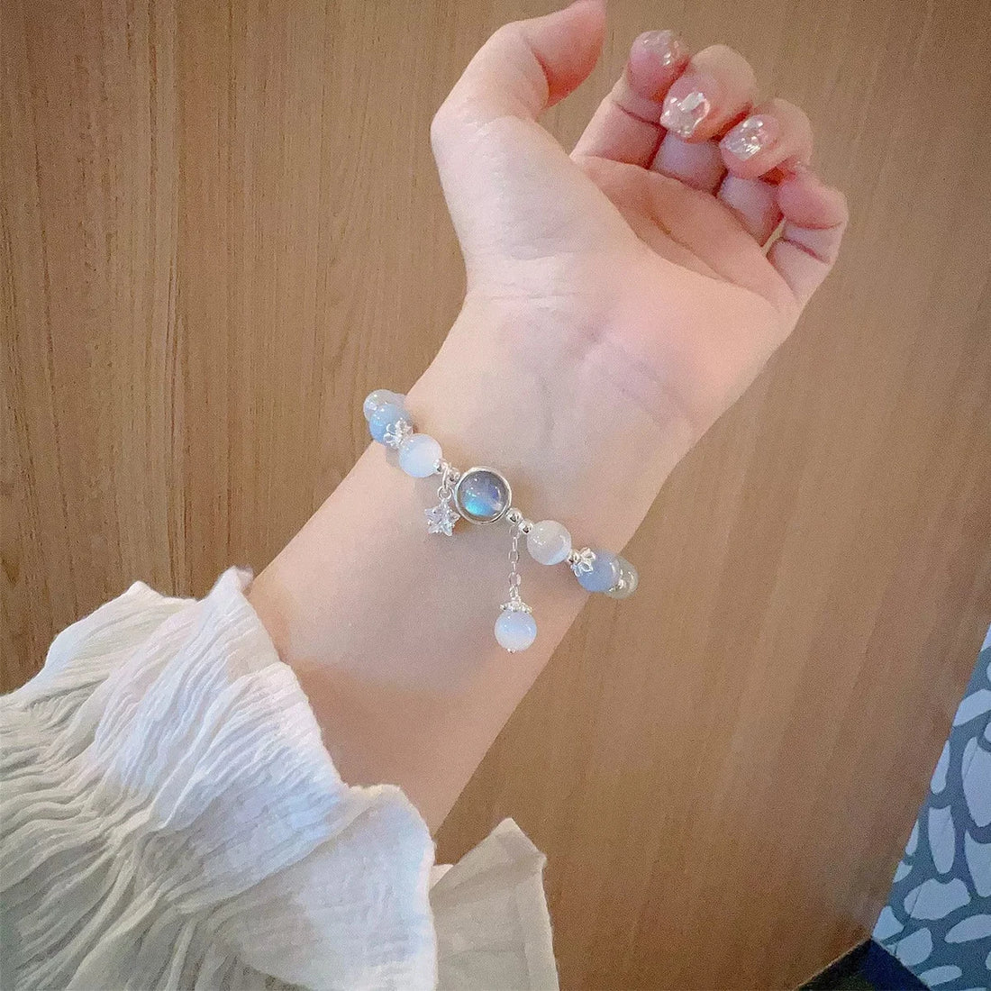 Blue Moonstone Bead Bracelet - Oria Jewel