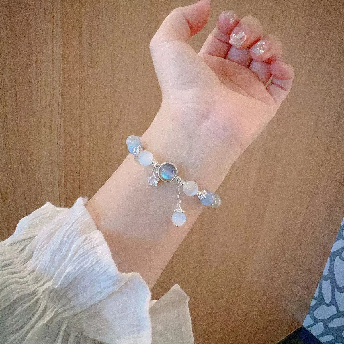 Blue Moonstone Bead Bracelet - Oria Jewel