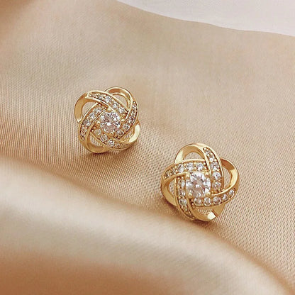 Light Luxury Zircon Stud Earrings Simple Cross Hollow Geometric Earrings Wedding Party Exquisite Ear Jewellery Women Gifts - Oria Jewel