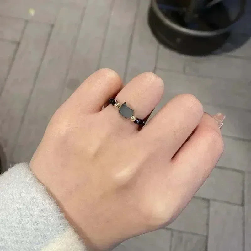 Ring beads minimalist finger toy ring cute black and white cat ring for men and women party accessories jewelry - Oria Jewel