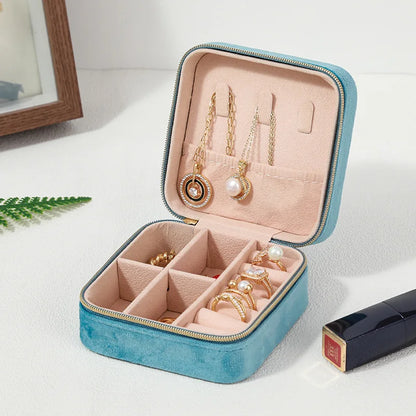 Velvet Jewelry Box For Women Necklace Ring Earrings Organizer Holder Travel Portable Zipper Square Jewelry Storage Case - Oria Jewel