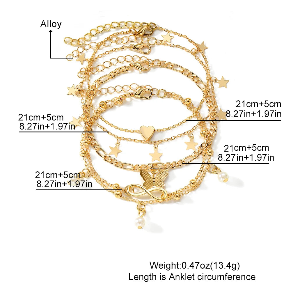 Butterfly &amp; Star Anklet Set – Boho Pearl Beach Jewelry - Oria Jewel