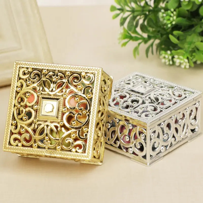 2 PCs Mini Treasure Storage Jewelry Box Silver-color Hollow Flower Pattern Jewelry Case Boxes for Necklace Earring Ring - Oria Jewel