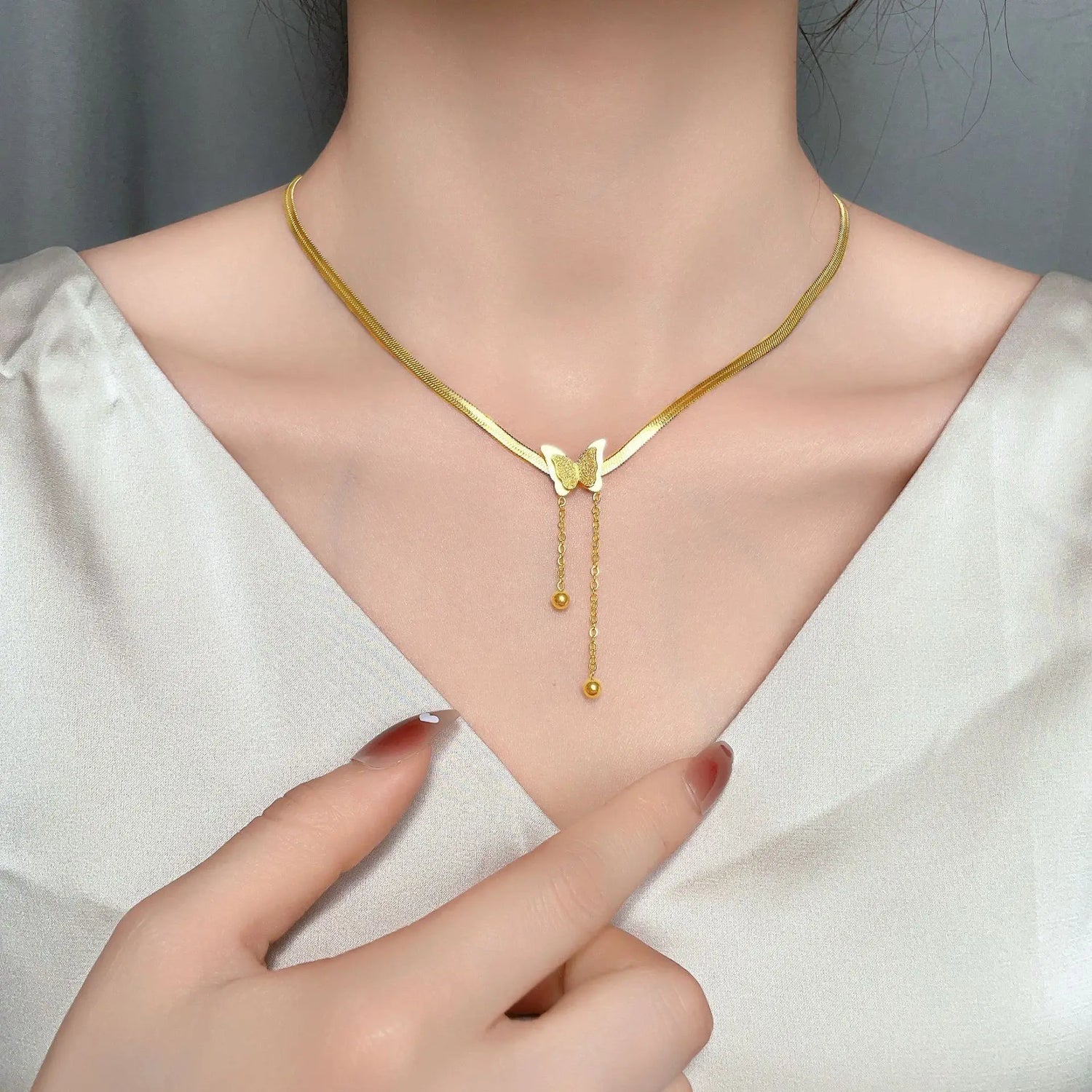 Multilayer Vintage Butterfly Necklace For Women Gold Color 316L Stainless Steel Blade Snake Chain Charms Choker Jewelry Gift - Oria Jewel