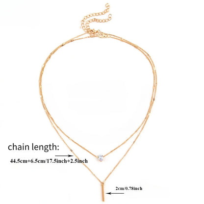 Multi-layer Five-pointed Star Heart Shape Water Drop Pendant Chain Necklace Alloy Material Glass Collarbone Chain Sexy Women&