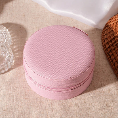 Portable Round Jewelry Box Necklaces Earrings Rings Jewelry Organizer Display Travel Jewelry Case Boxes Pu Leather Storage Box - Oria Jewel
