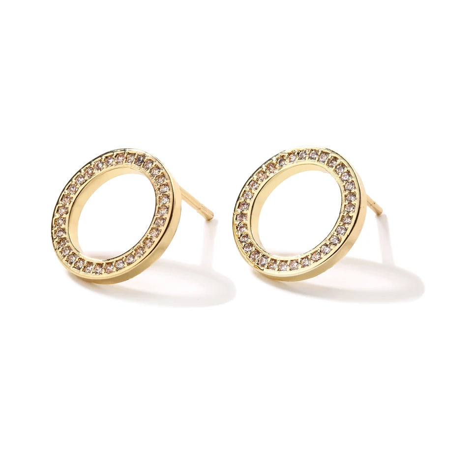 Fashion Ring Inlaid With Zirconium Hollow Stud Earrings For Women 18k Gold Couple Holiday Gift Earrings For Party Daily Jewelry - Oria Jewel