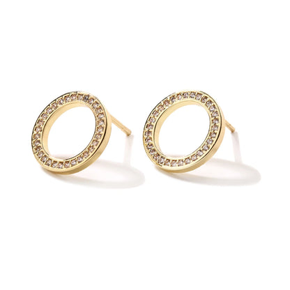 Fashion Ring Inlaid With Zirconium Hollow Stud Earrings For Women 18k Gold Couple Holiday Gift Earrings For Party Daily Jewelry - Oria Jewel
