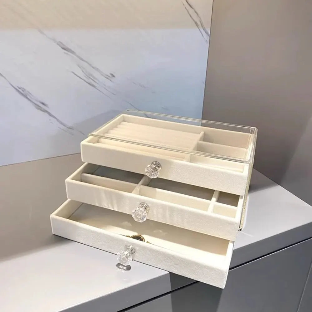 1 High-Capacity 3-Layer Flannel Jewelry Box Drawer – Storage for Earrings, Necklaces &amp; Rings - Oria Jewel