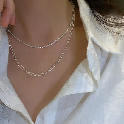 Silver Color Sparkling Necklace For Women Trendy Clavicle Chain Choker Girls Korean Wedding Party Jewelry Accessories - Oria Jewel