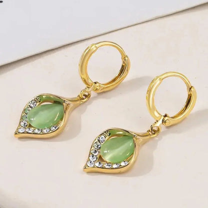 Fashion Korean Angel Eye Earrings Gold Color Plated Rhinestones Inlay Tulip Petal Hoop Earring Women&
