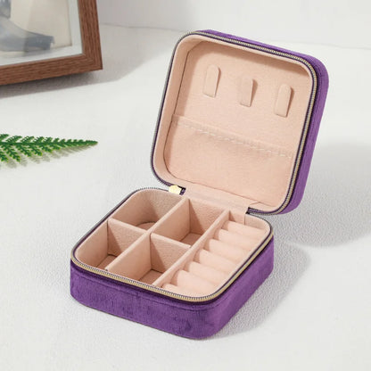 Velvet Jewelry Box For Women Necklace Ring Earrings Organizer Holder Travel Portable Zipper Square Jewelry Storage Case - Oria Jewel