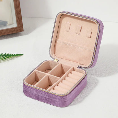 Velvet Jewelry Box For Women Necklace Ring Earrings Organizer Holder Travel Portable Zipper Square Jewelry Storage Case - Oria Jewel