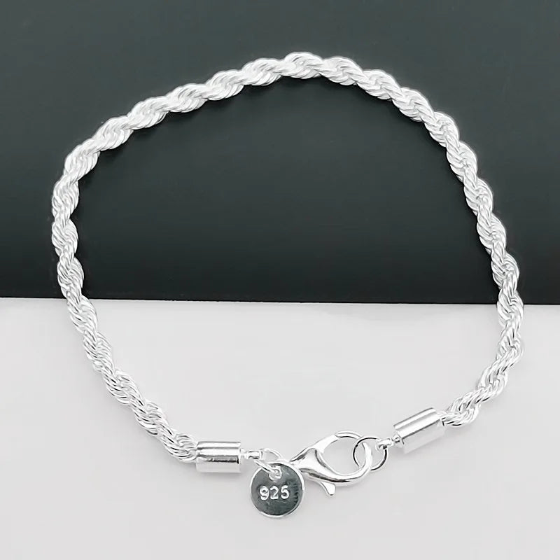 925 Sterling Silver Twisted Rope Bracelet for Men & Women - Oria Jewel