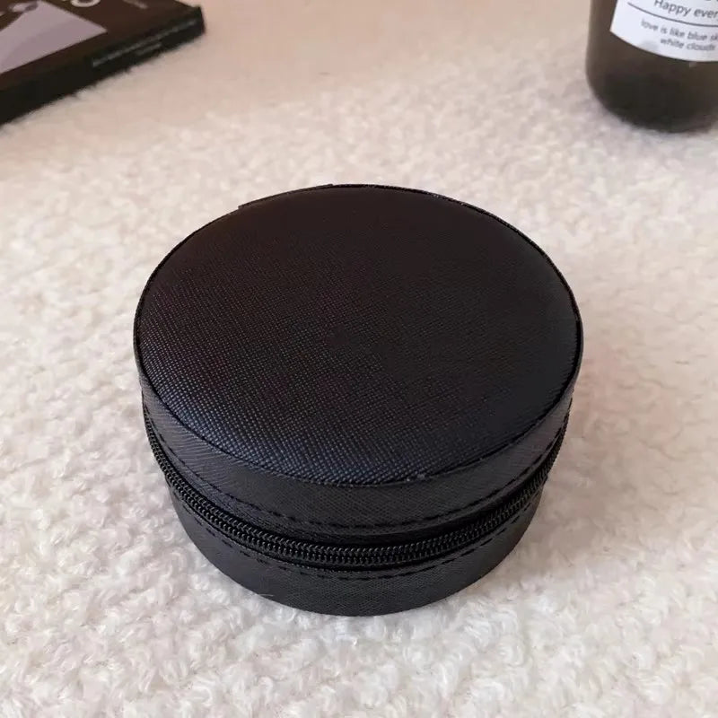 Portable Round Jewelry Box Necklaces Earrings Rings Jewelry Organizer Display Travel Jewelry Case Boxes Pu Leather Storage Box - Oria Jewel