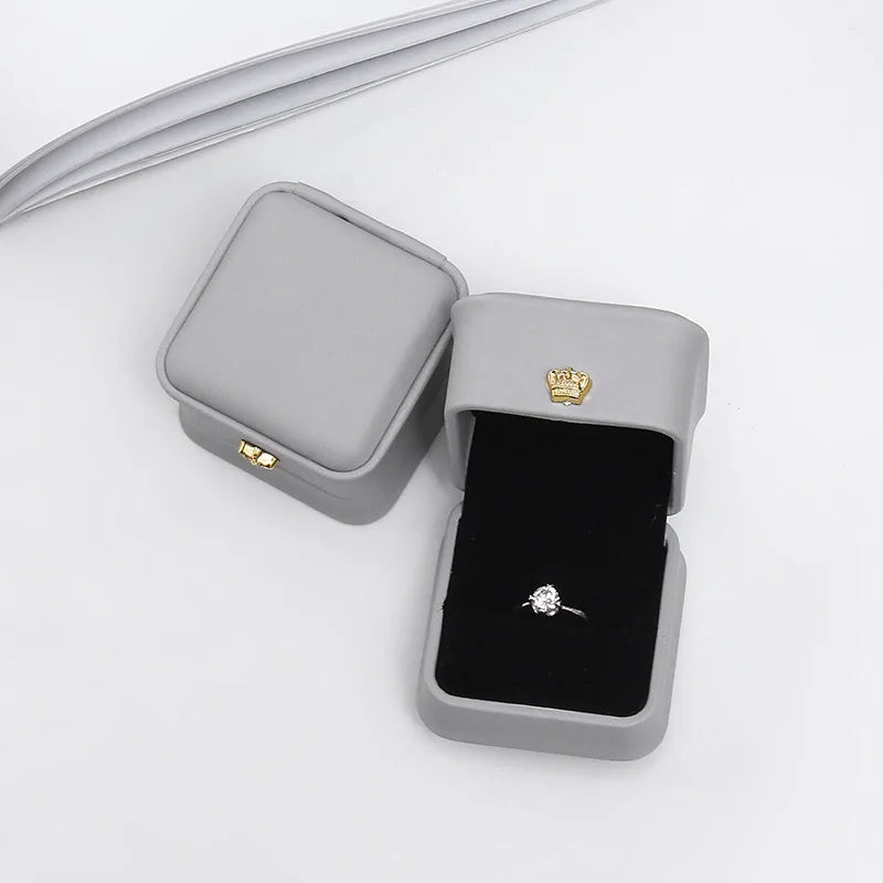 Ring Box Couple Proposal Ring Boxes PU Leather Jewelry Gift Case Ring Earrings Jewelry Display for Wedding Engagement - Oria Jewel