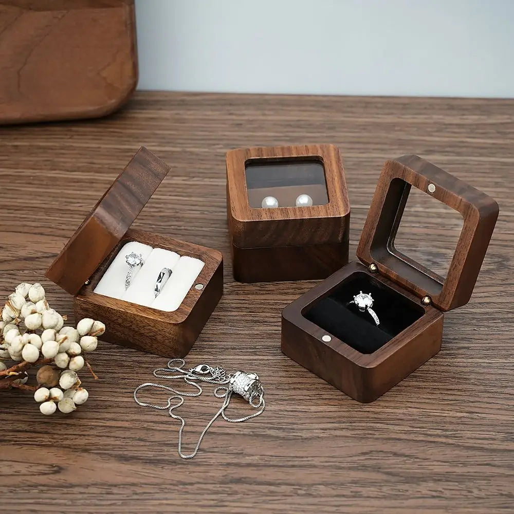 wooden wedding ring box close-up view | Oria Jewel