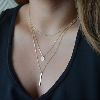 Vintage Layered Metal Bar Pendant Necklace for Women Daily Wear Gold Color Reactangle Clavicle Chain Collarbone Necklace Jewelry - Oria Jewel