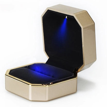 1 Pcs LED Jewelry Ring Box Luxury Velvet Rubber Necklace Pendant Gifts Display With Light For Proposal Engagement Wedding Case - Oria Jewel