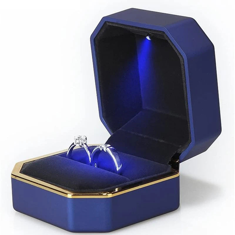 1 Pcs LED Jewelry Ring Box Luxury Velvet Rubber Necklace Pendant Gifts Display With Light For Proposal Engagement Wedding Case - Oria Jewel