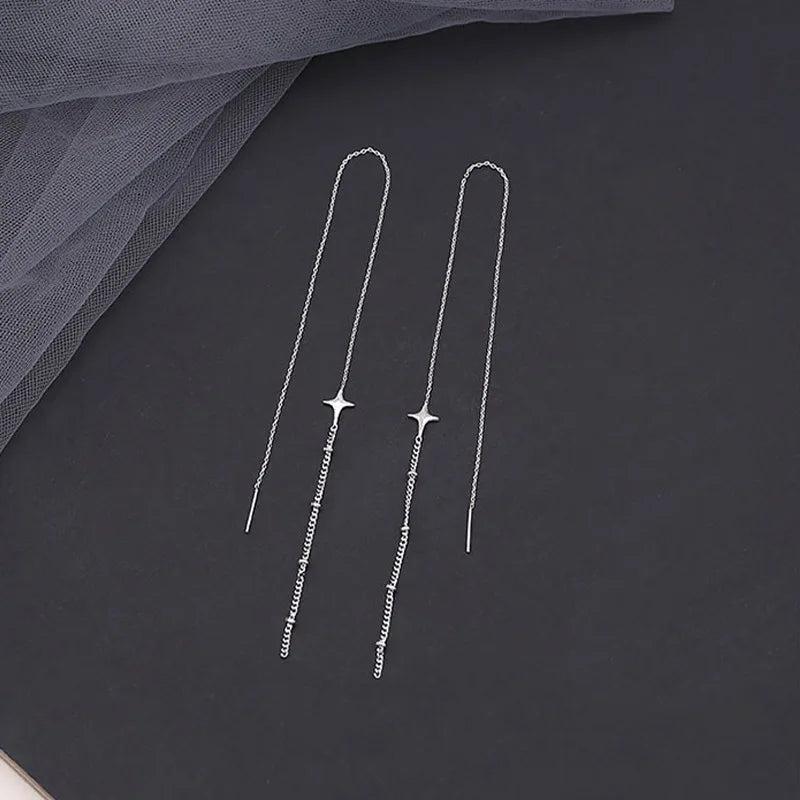 Simple Geometric Square Drop Earring For Women Korean Fashion Gold-color Line Long Tassel Dangle Earrings Party Jewelry Gift - Oria Jewel