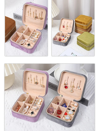 Velvet Jewelry Box For Women Necklace Ring Earrings Organizer Holder Travel Portable Zipper Square Jewelry Storage Case - Oria Jewel