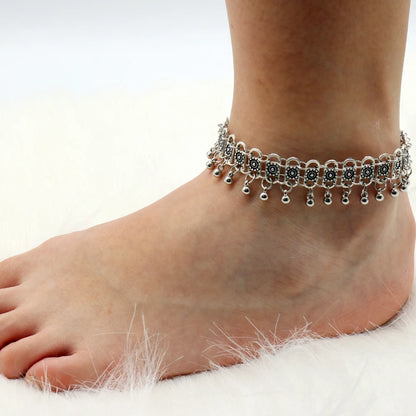Boho Bells Tassel Anklet – Vintage Carved Flower Foot Chain for Summer &amp; Beachwear - Oria Jewel