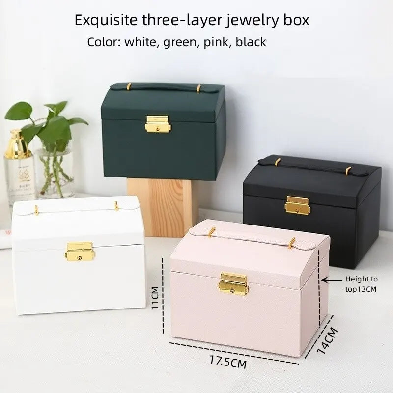 1pcs Multi Functional Three Layer Leather Drawer Style Jewelry Box Earrings Earrings Lock Jewelry Box - Oria Jewel