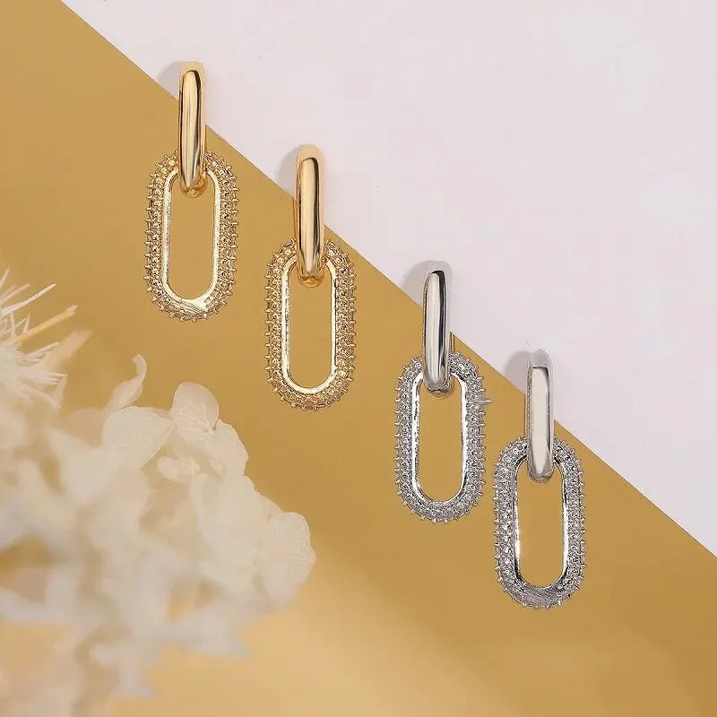 Rhinestone Double Hoop Earrings - Oria Jewel