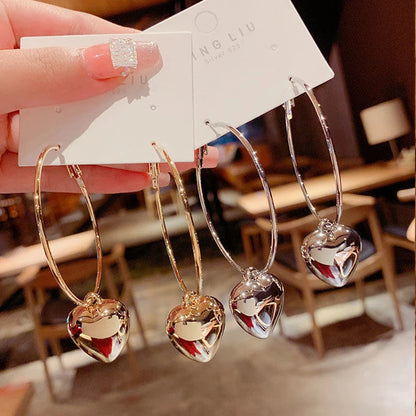 2024 New Heart Pendant Drop Earrings for Women Fashion Gold Color Design Exaggerate Big Circle Hoops Earring Korean Jewelry Gift - Oria Jewel
