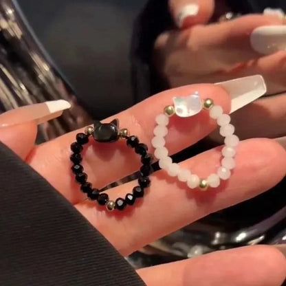 Ring beads minimalist finger toy ring cute black and white cat ring for men and women party accessories jewelry - Oria Jewel