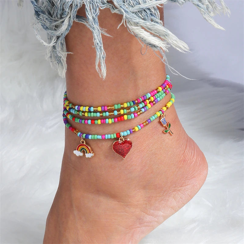 Boho Beaded Anklet – Handmade Colorful Summer Foot Chain for Women &amp; Girls - Oria Jewel