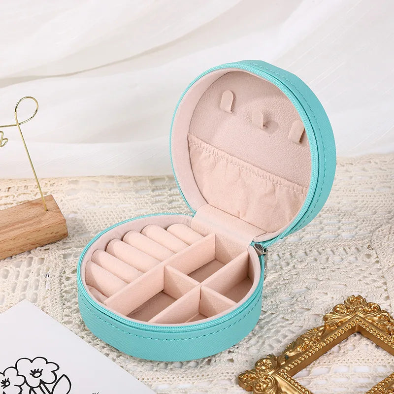 Portable Round Jewelry Box Necklaces Earrings Rings Jewelry Organizer Display Travel Jewelry Case Boxes Pu Leather Storage Box - Oria Jewel