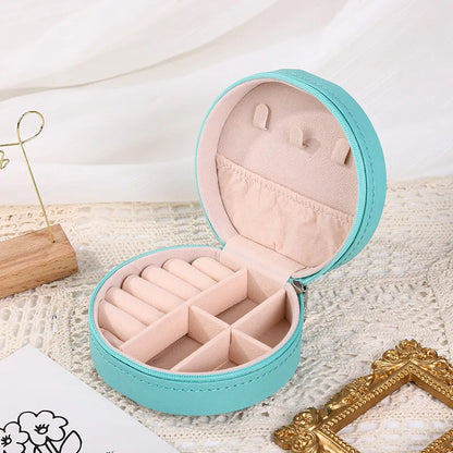 Portable Round Jewelry Box Necklaces Earrings Rings Jewelry Organizer Display Travel Jewelry Case Boxes Pu Leather Storage Box - Oria Jewel