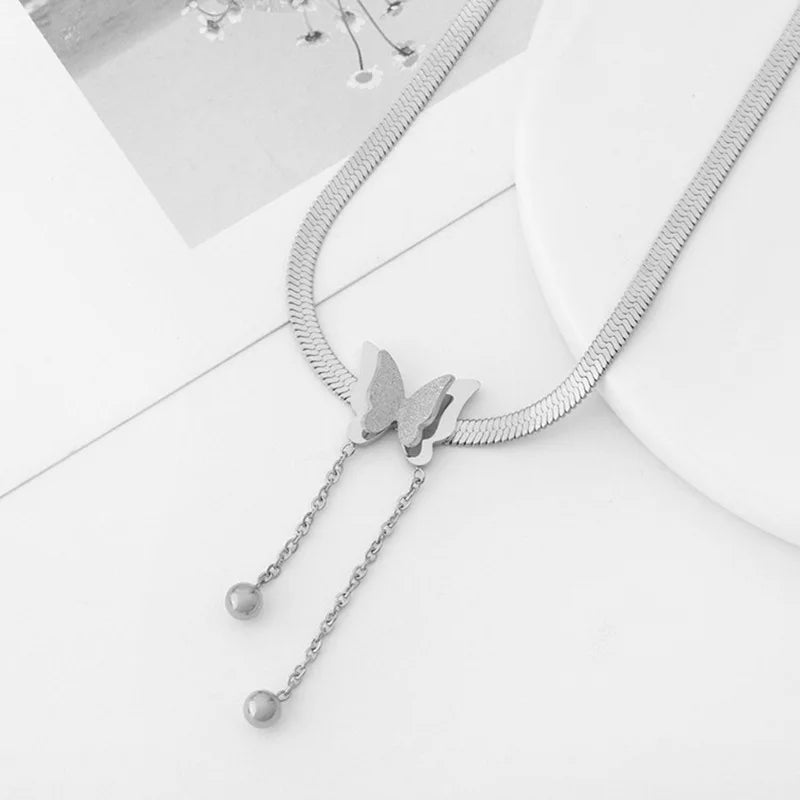 Multilayer Vintage Butterfly Necklace For Women Gold Color 316L Stainless Steel Blade Snake Chain Charms Choker Jewelry Gift - Oria Jewel